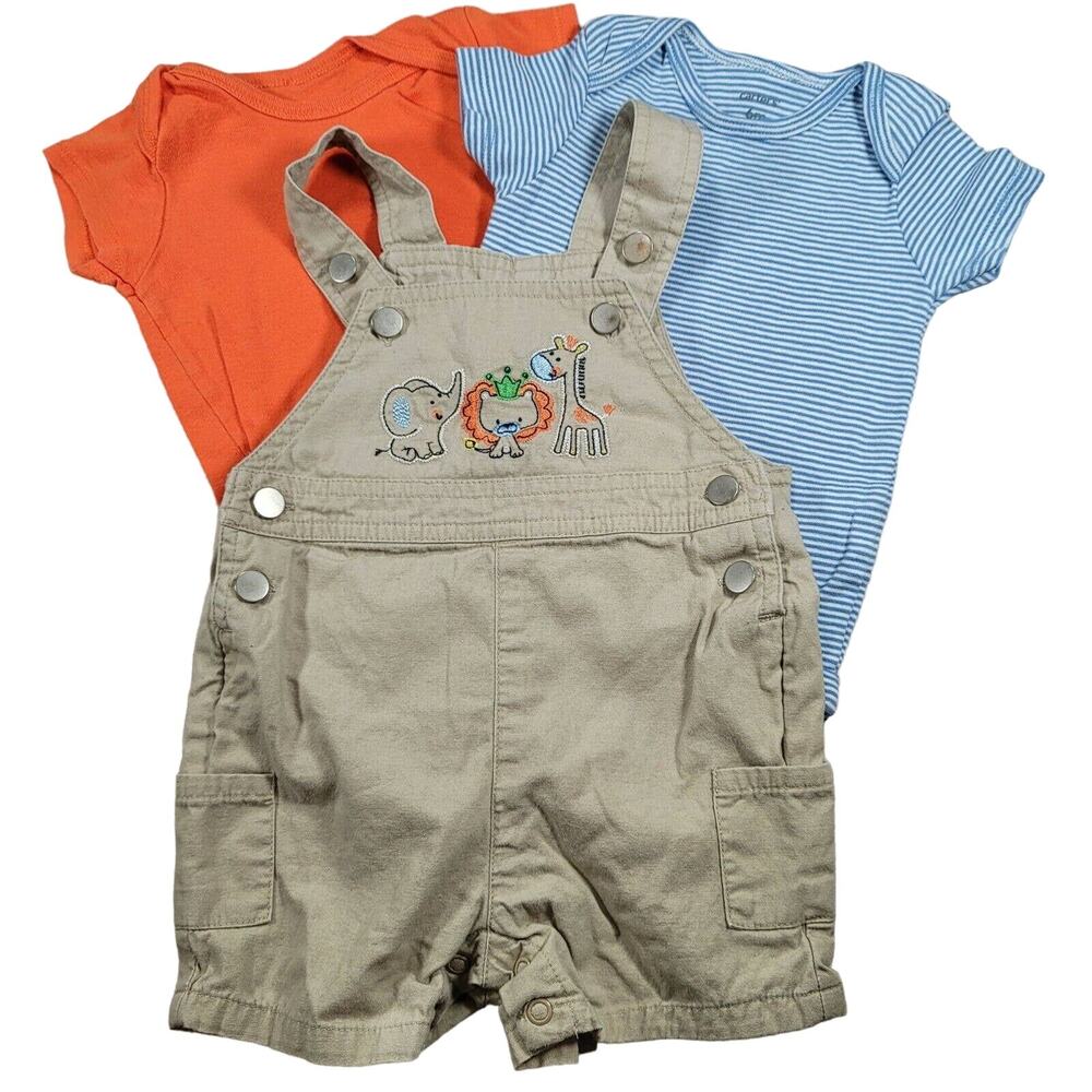 Infant Overalls Size 6 mo Bib Style Shorts 3pc Safari  Zoo Embroidered Animals